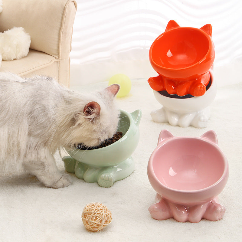 Ceramic Cat Bowl - Elevated Non-Slip Pet Feeding Bowl